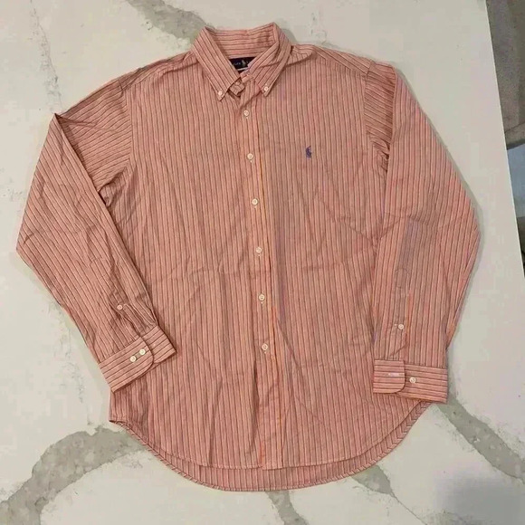 Ralph Lauren Other - Ralph Lauren Button Up Shirt Long Sleeve Orange Blue Stripe Classic Fit Men's 16